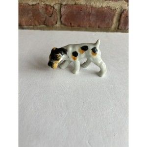 VINTAGE TERRIER/SCHNAUZER DOG FIGURINE JAPAN HAND PAINTED PORCELAIN 3” LENGTH